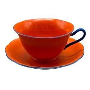 Vintage Kikusoi Paragon Orange & Blue Tea Cup & Saucer Set made in Japan READ